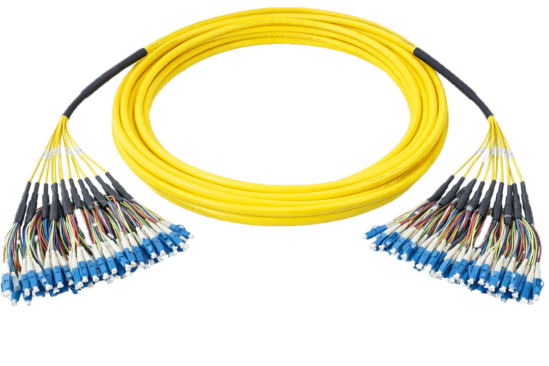 Custom fiber optic cable assemblies — LC, SC, MPO connectors on singlemode and multimode cables